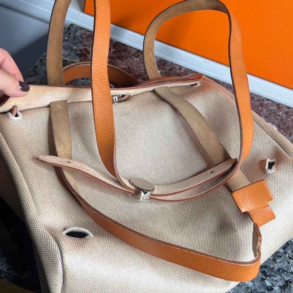 Hermès 39 Herbag Beige Toile Canvas Vache Hunter Leather Box, Dusters, Ribbons - Picture 14 of 16